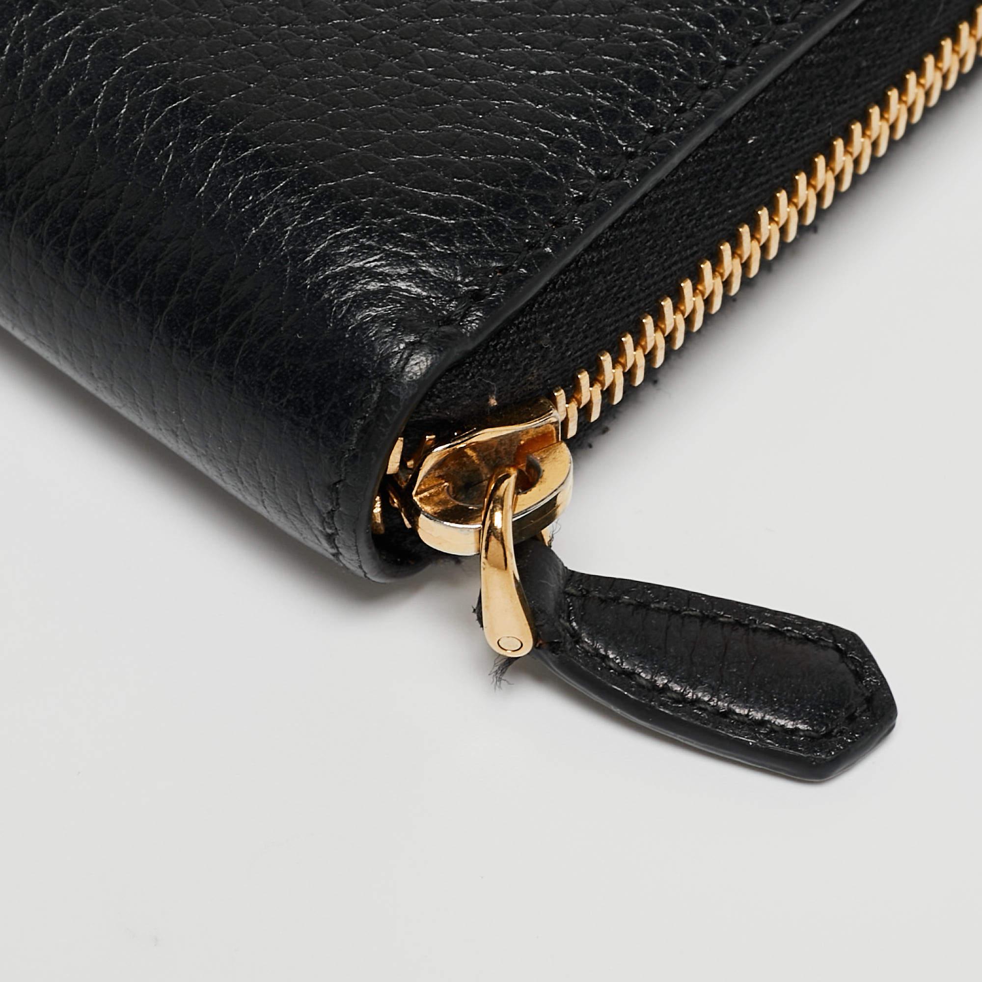 Prada Black Vitello Diano Leather Zip Around Continental Wallet 2