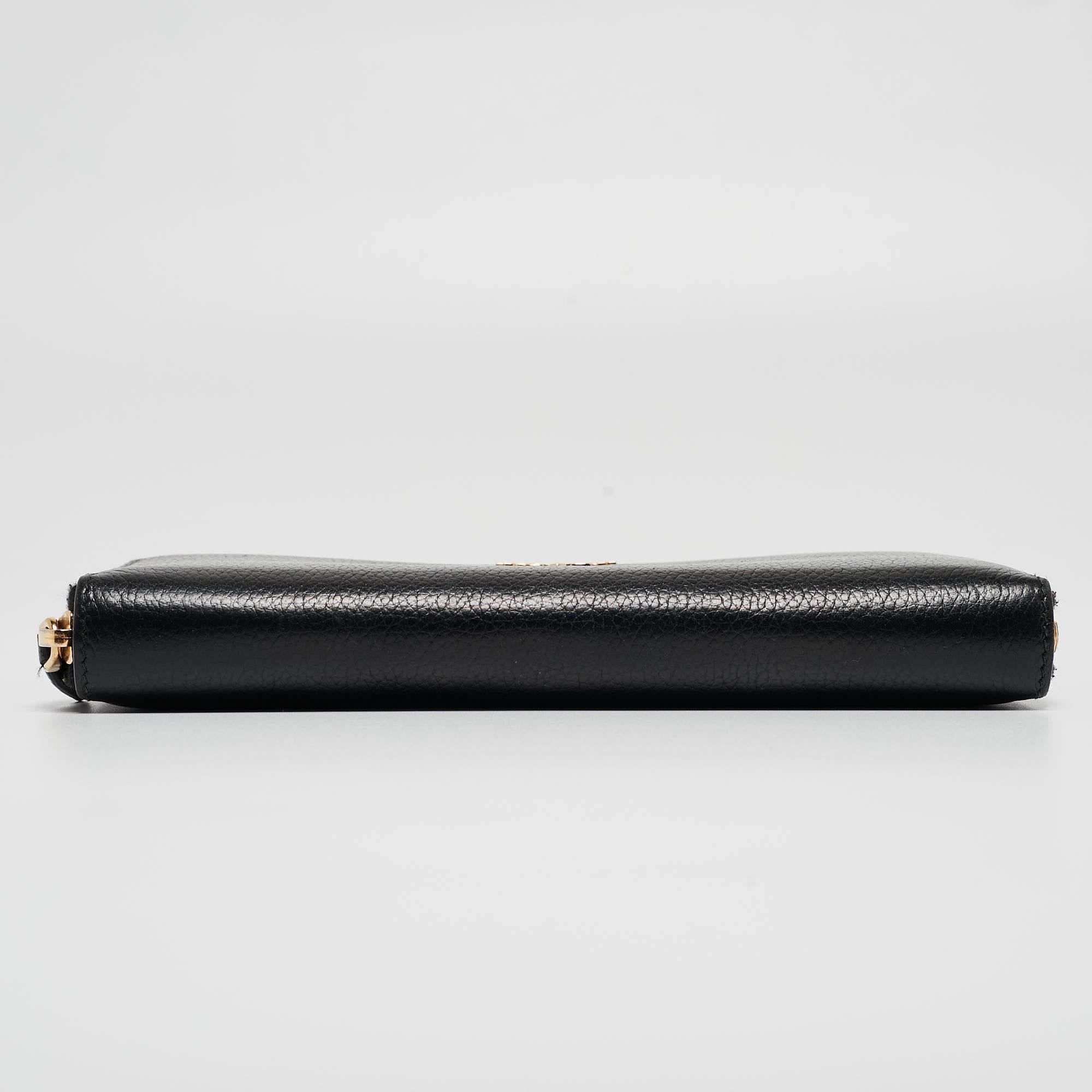 Prada Black Vitello Diano Leather Zip Around Continental Wallet 4