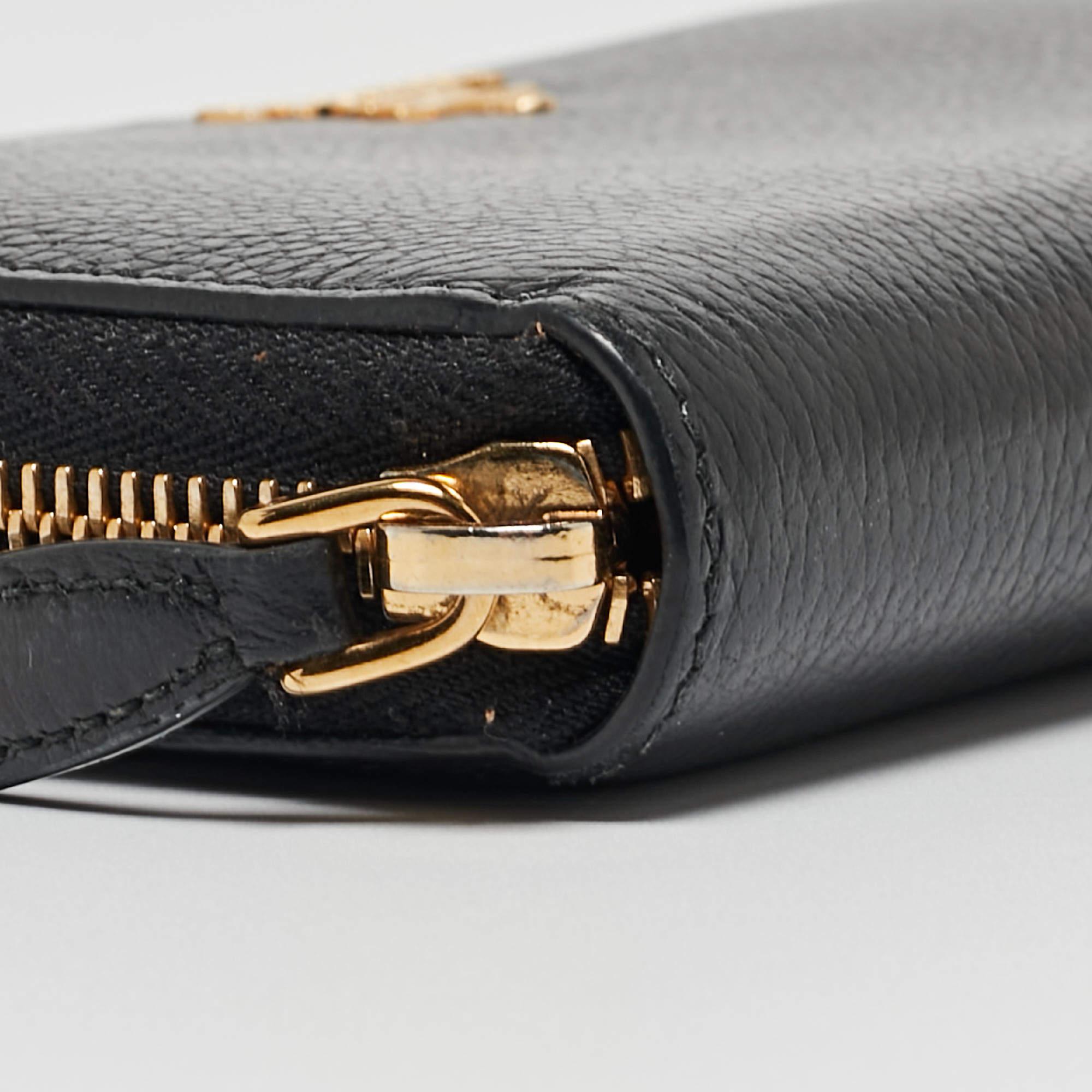 Prada Black Vitello Diano Leather Zip Around Continental Wallet 5