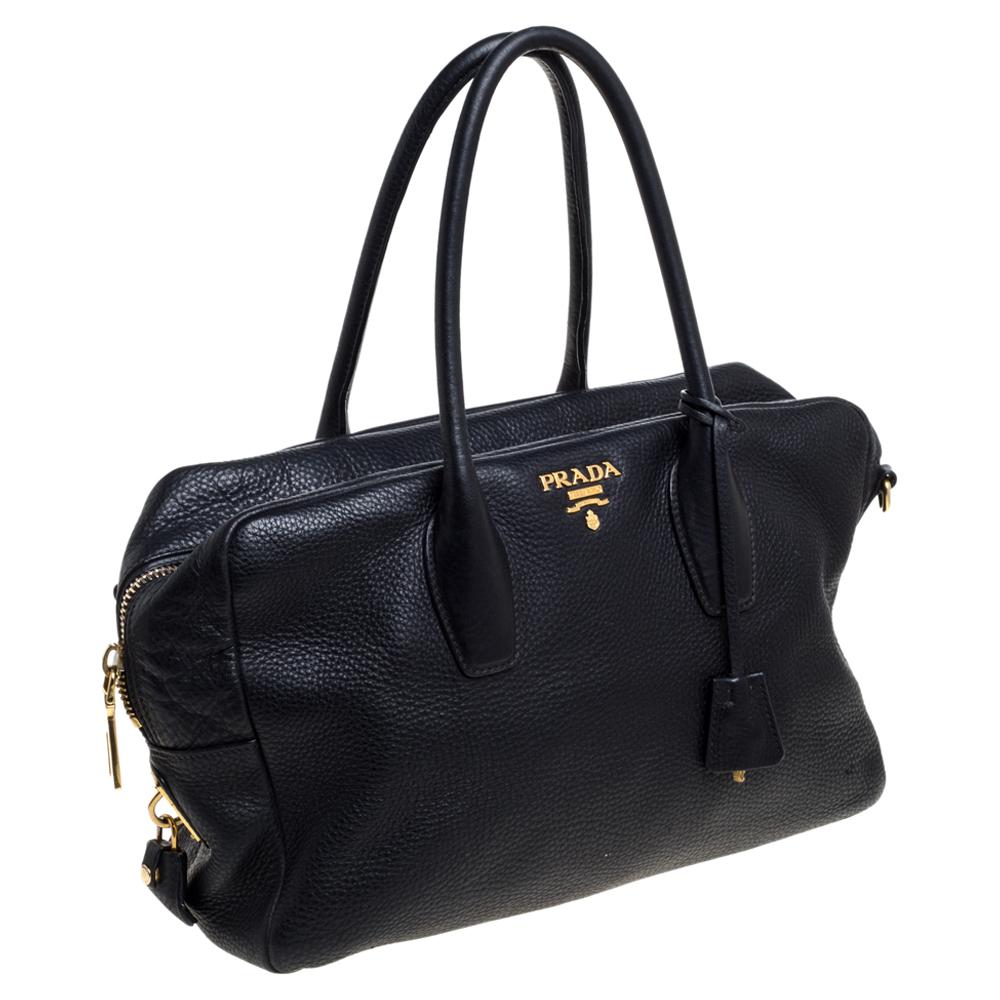 Women's Prada Black Vitello Leather Bauletto Bag
