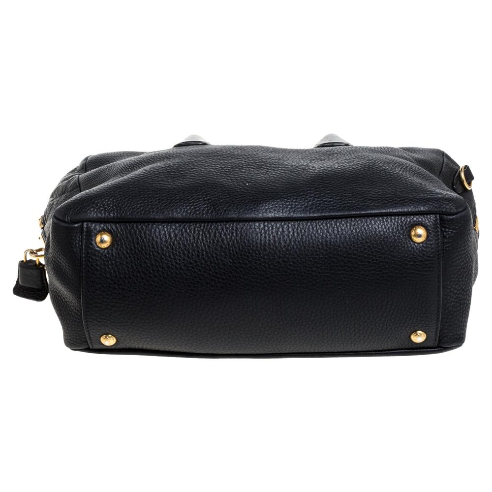 Prada Black Vitello Leather Bauletto Bag 1