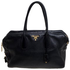 Prada Black Vitello Leather Bauletto Bag