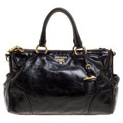 Prada Black Vitello Leather Double Zip Tote