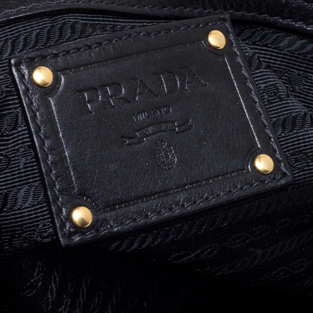 Prada Black Vitello Leather Sacca 2 Manici Hobo 3