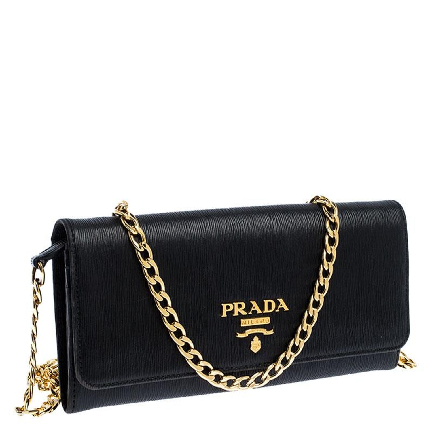 Prada Black Vitello Move Leather Borsa Portafoglio Chain Bag For Sale at  1stDibs | prada borsa portafoglio