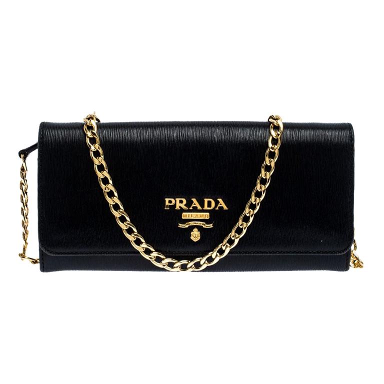 Prada Black Vitello Move Leather Borsa Portafoglio Chain Bag For Sale at  1stDibs | prada borsa portafoglio, borsa portafoglio prada