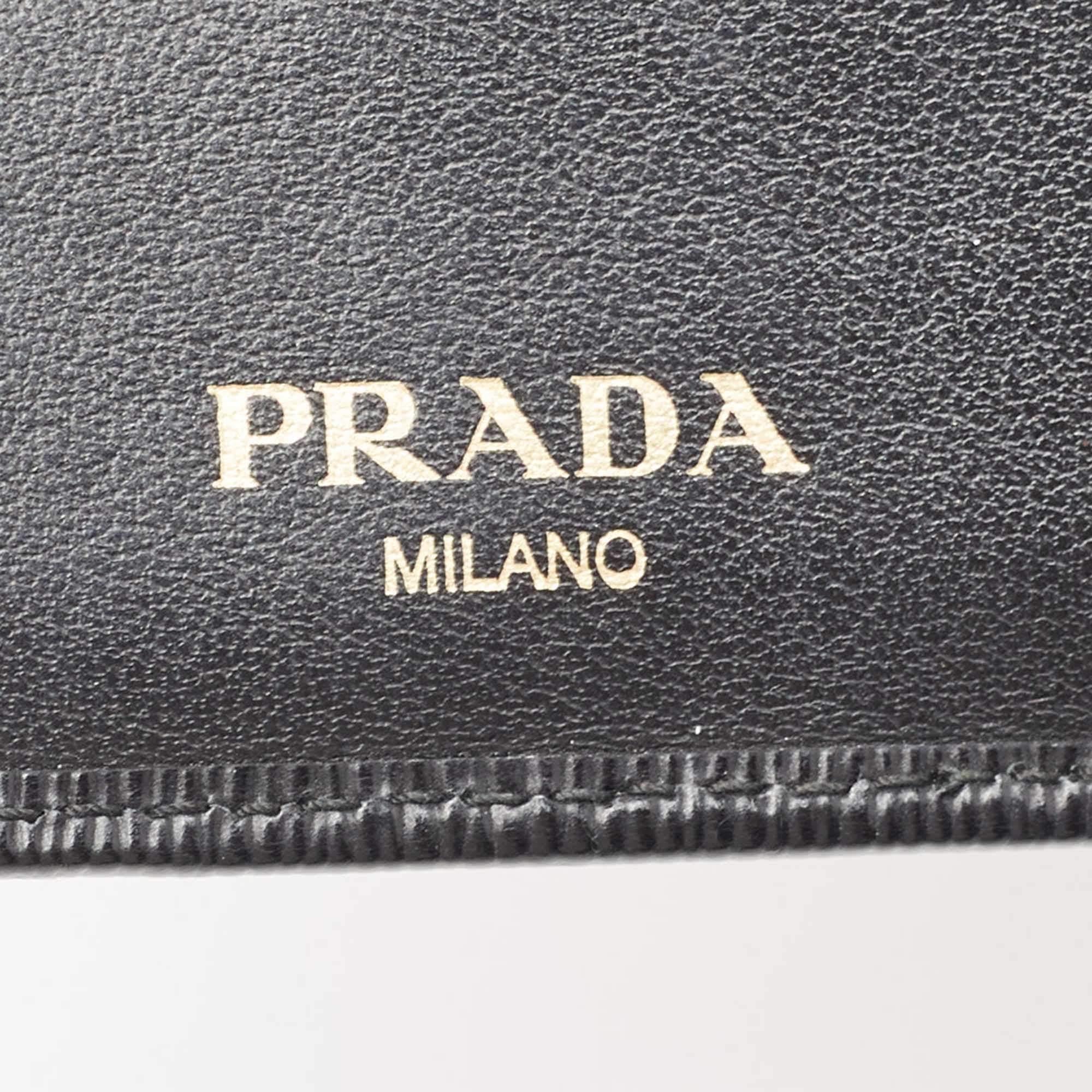 Prada Black Vitello Move Leather French Compact Wallet 1