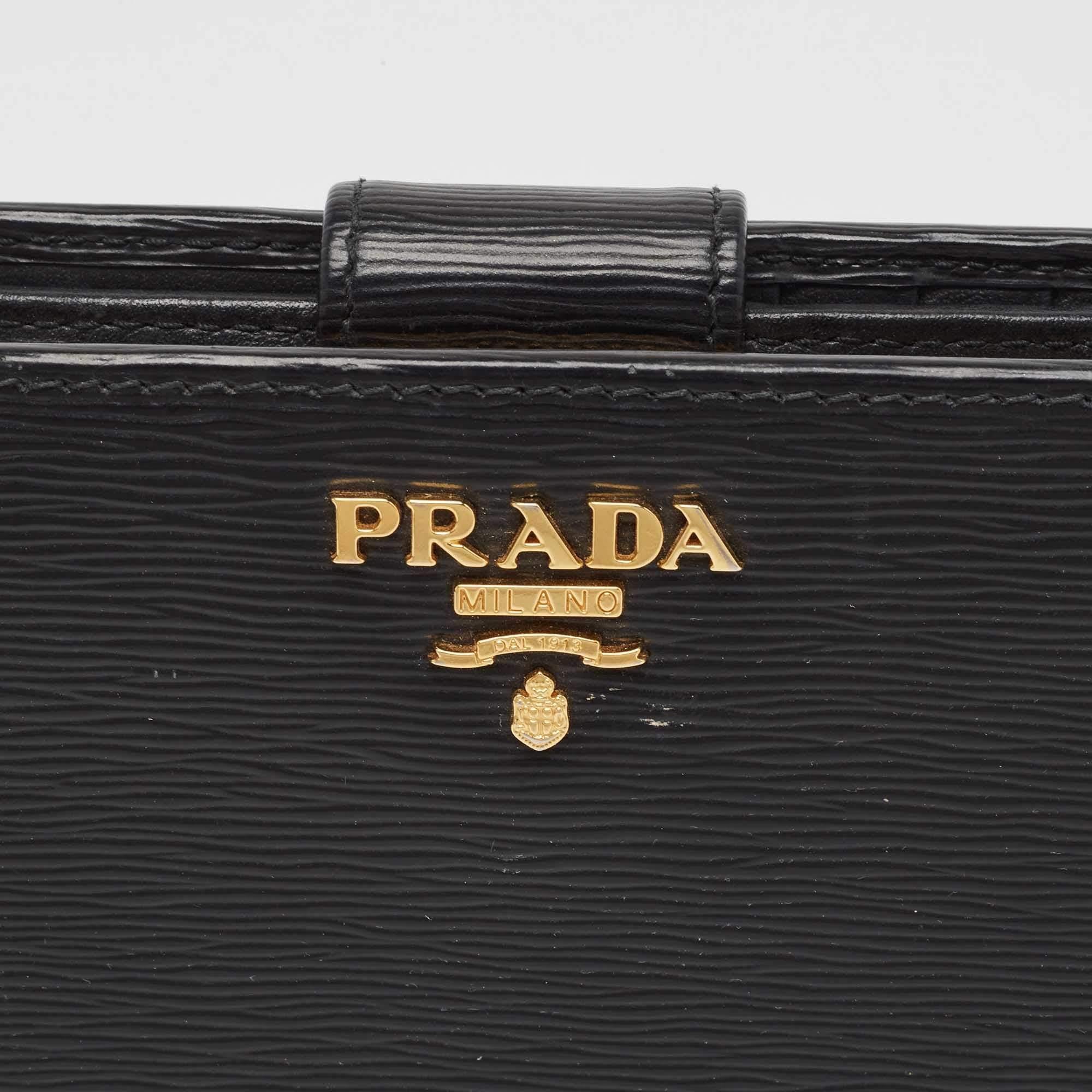 Prada Black Vitello Move Leather French Compact Wallet 3