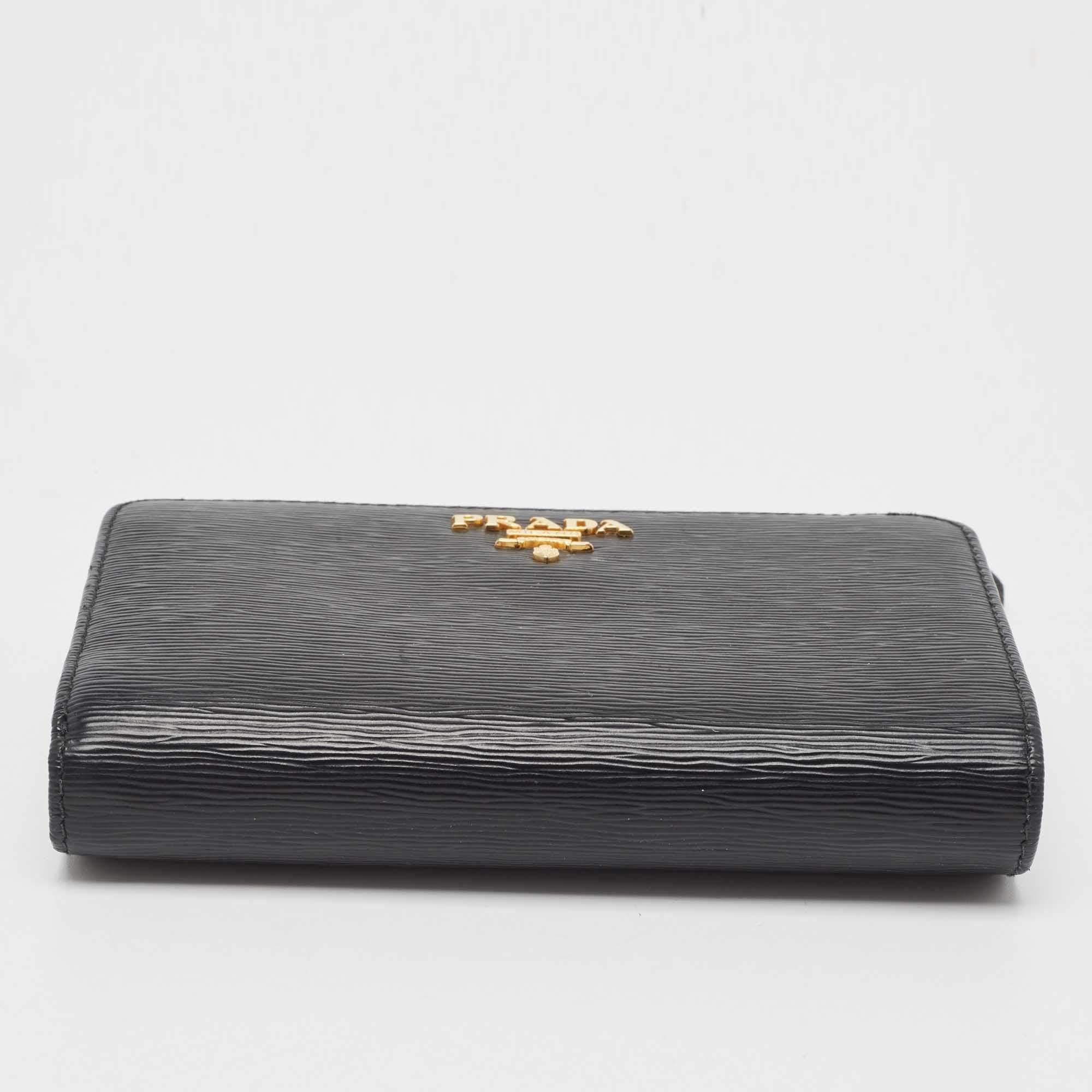 Prada Black Vitello Move Leather French Compact Wallet 4