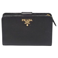 Prada Black Vitello Move Leather French Compact Wallet