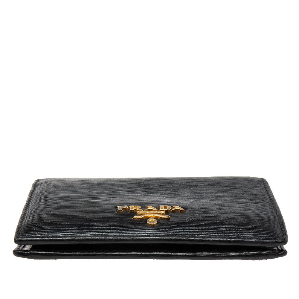 Women's Prada Black Vitello Move Leather Logo Bifold Compact Wallet