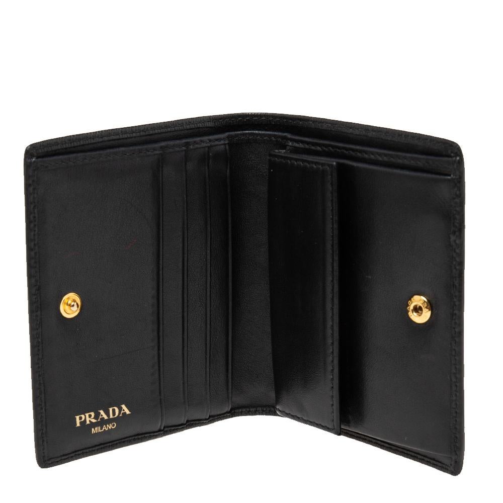 Prada Black Vitello Move Leather Logo Bifold Compact Wallet 1