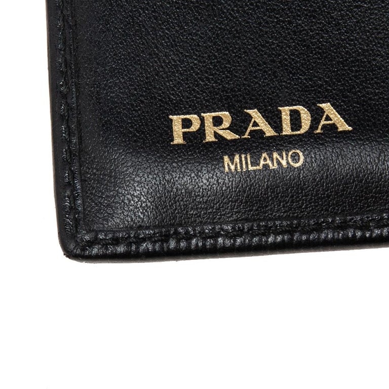 Prada Black Vitello Move Leather French Compact Wallet Prada