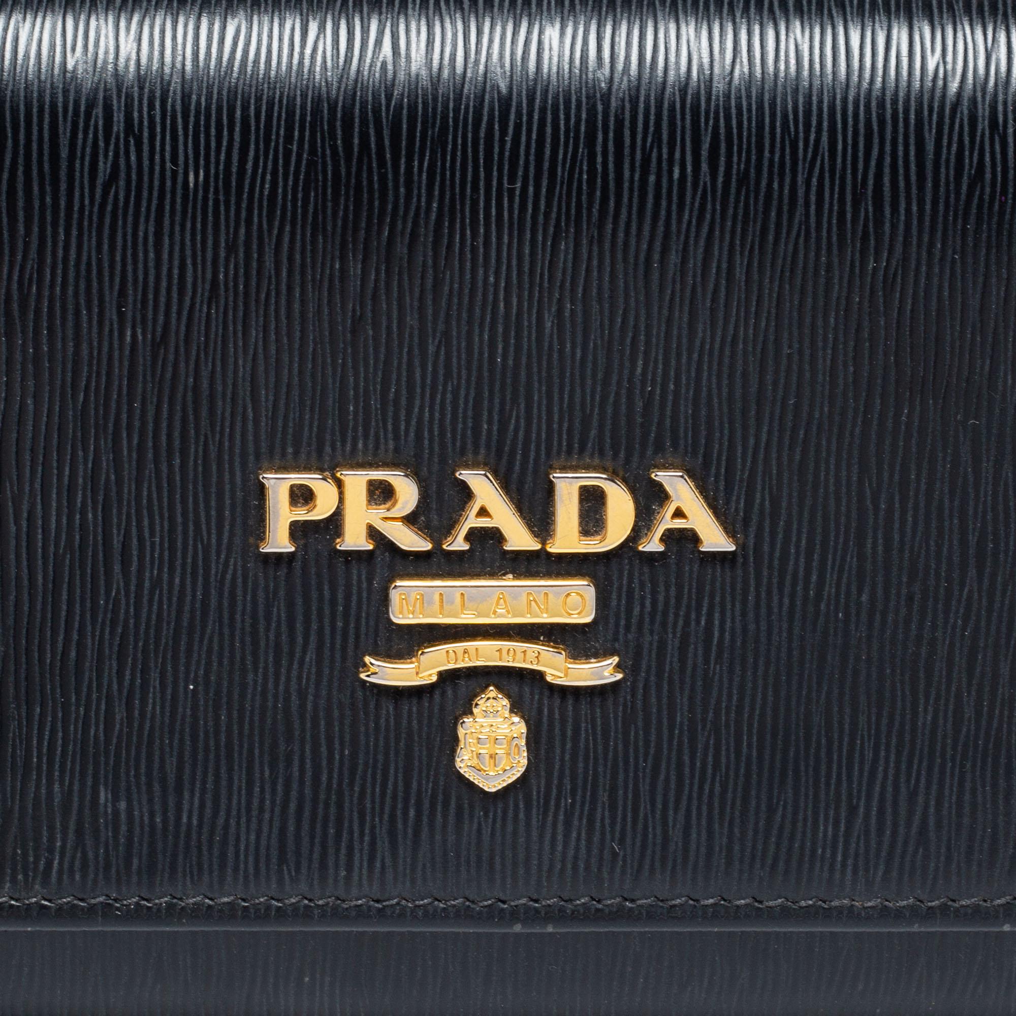Prada Black Vitello Move Leather Wallet on Chain 3