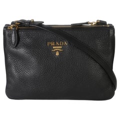 Prada Black Vitello Phenix Double Zip Crossbody Bag