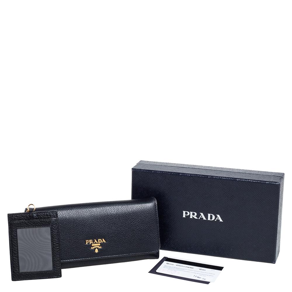 Prada Black Vitello Phenix Leather Flap Continental Wallet 5