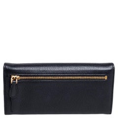 Prada Black Vitello Phenix Leather Flap Continental Wallet
