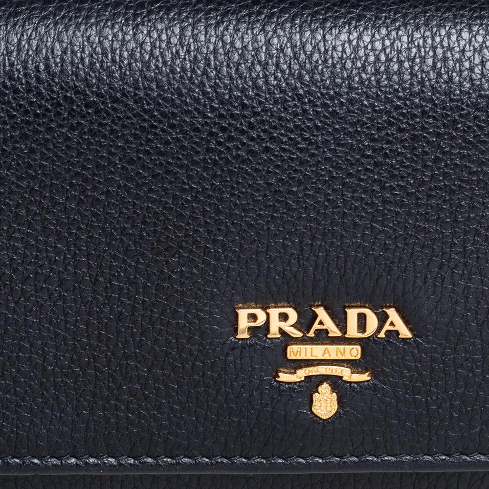 Women's Prada Black Vitello Phenix Leather Flap Continental Wallet