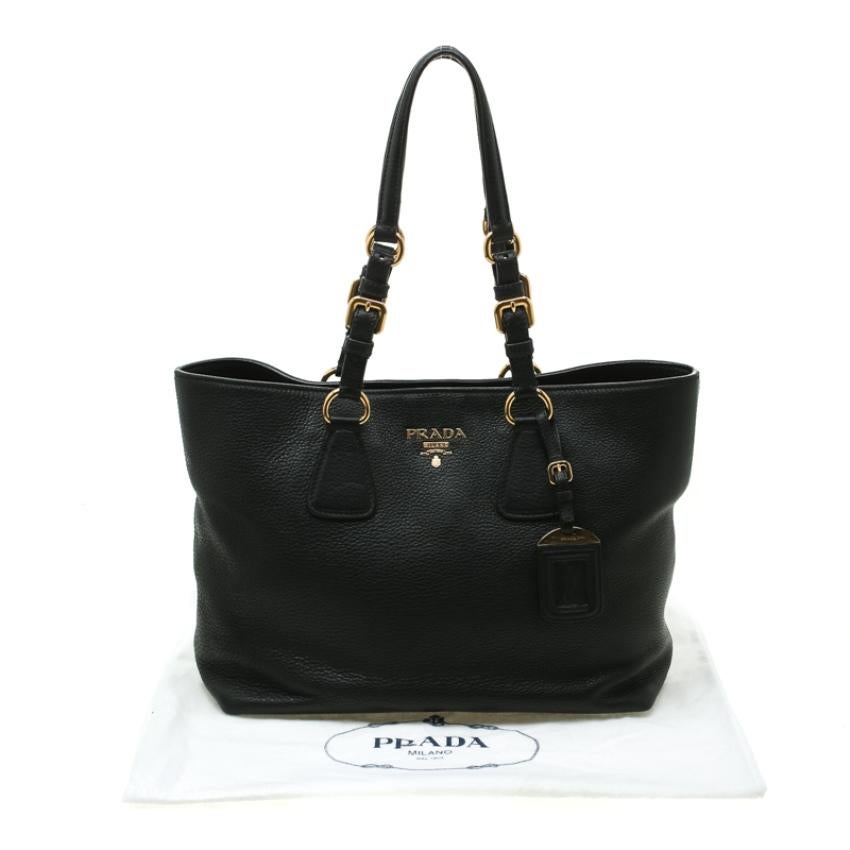 Prada Black Vitello Phenix Leather Medium Tote 8