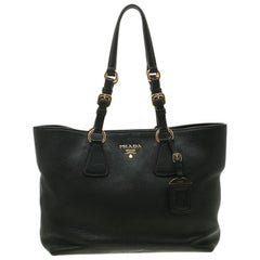 Prada Black Vitello Phenix Leather Medium Tote