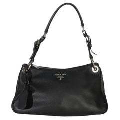 Prada Black Vitello Phenix Logo Shoulder Bag