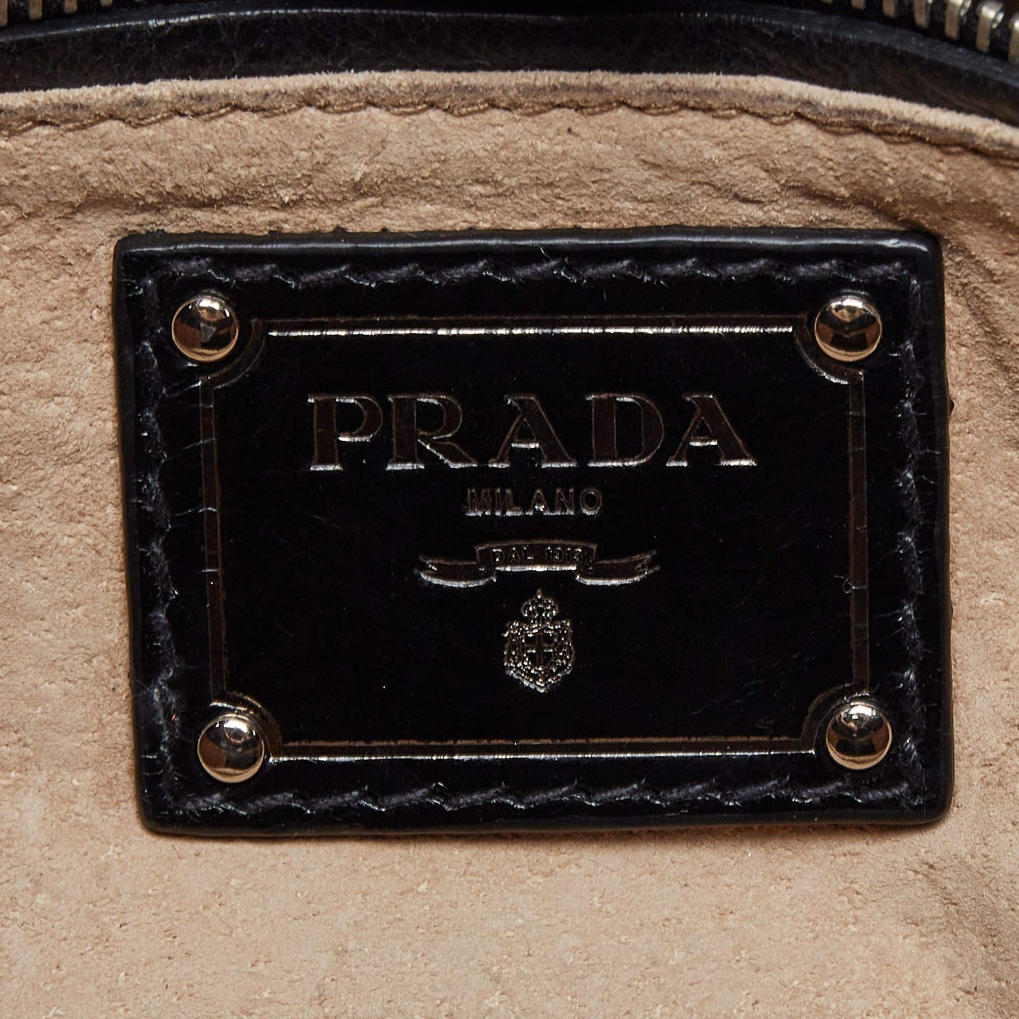 Prada Black Vitello Shine Leather Fringe Shoulder Bag 6