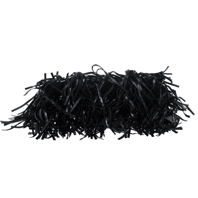 Prada Black Vitello Shine Leather Fringe Shoulder Bag 2