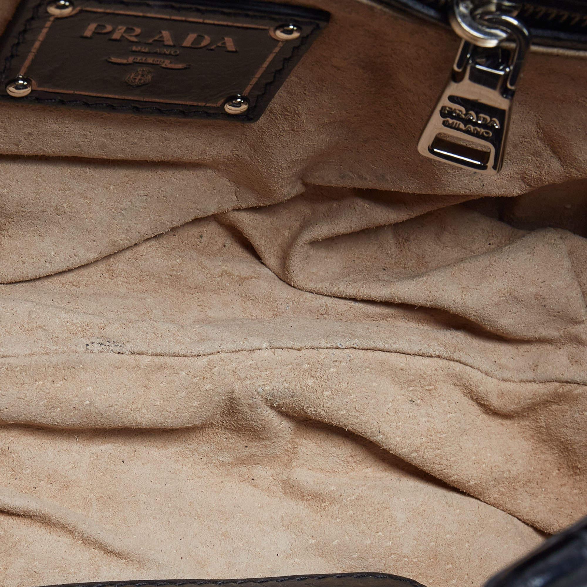 Prada Black Vitello Shine Leather Fringe Shoulder Bag 2