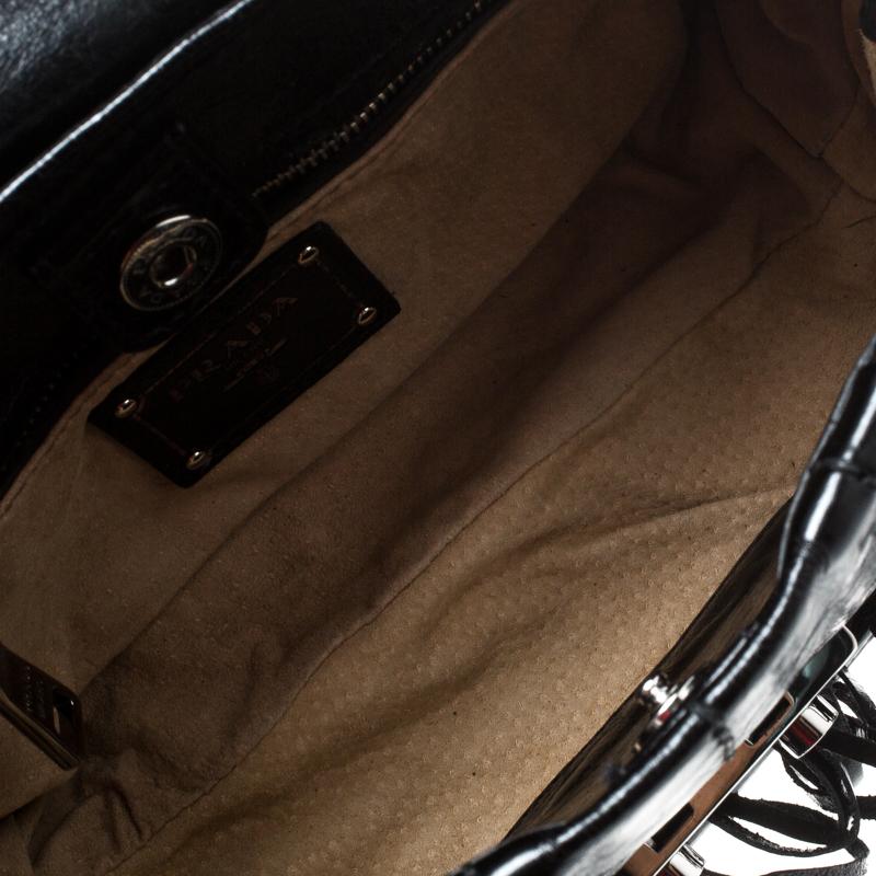 Prada Black Vitello Shine Leather Fringe Shoulder Bag 3