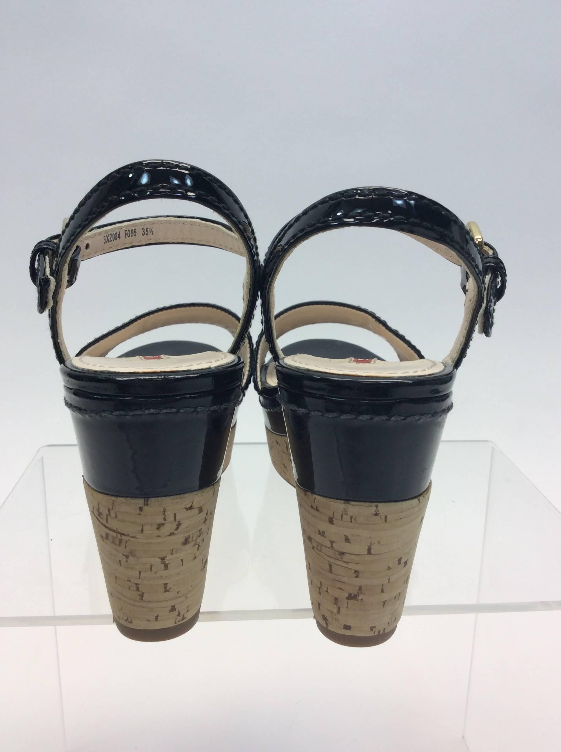 Prada Black Wedge Sandal In Excellent Condition For Sale In Narberth, PA