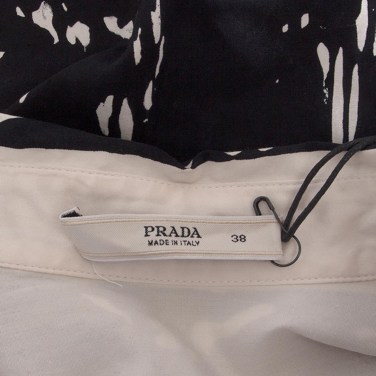 Black PRADA black white blue cotton ABSTRACT PRINT Button Up Shirt 38 XS