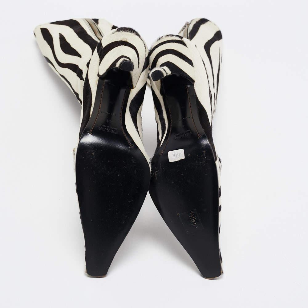 Women's Prada Black/White Calf hair Zebra Printed Knee Length Boots Size 41