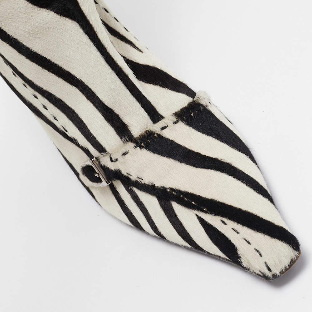 Prada Black/White Calf hair Zebra Printed Knee Length Boots Size 41 3