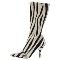 Prada Black/White Calf hair Zebra Printed Knee Length Boots Size 41
