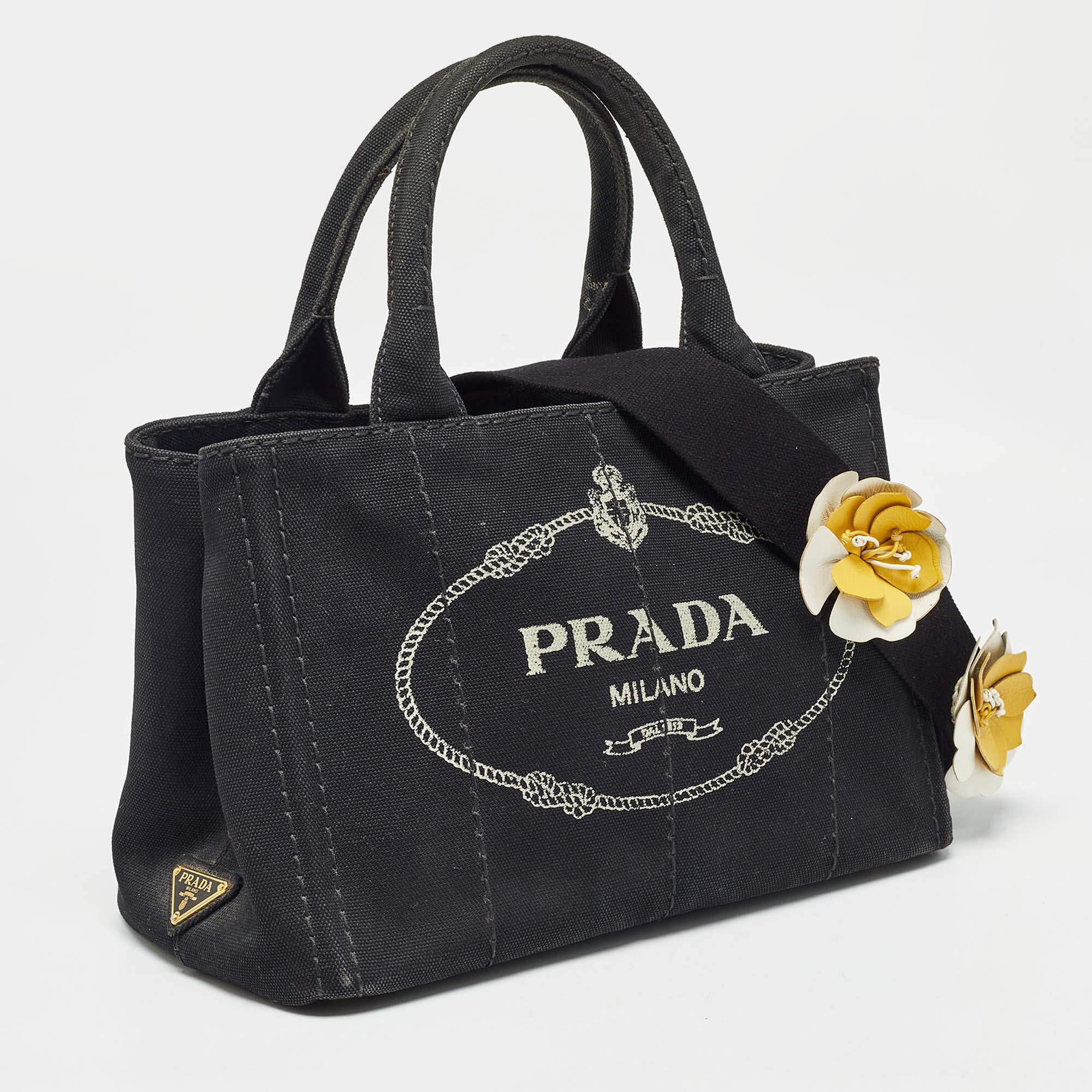 Prada Black/White Canvas Small Canapa Logo Tote In Fair Condition In Dubai, Al Qouz 2