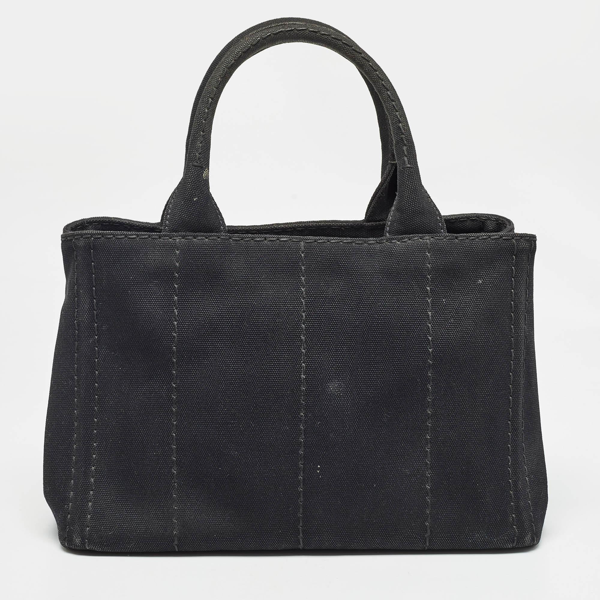 Women's Prada Black/White Canvas Small Canapa Logo Tote