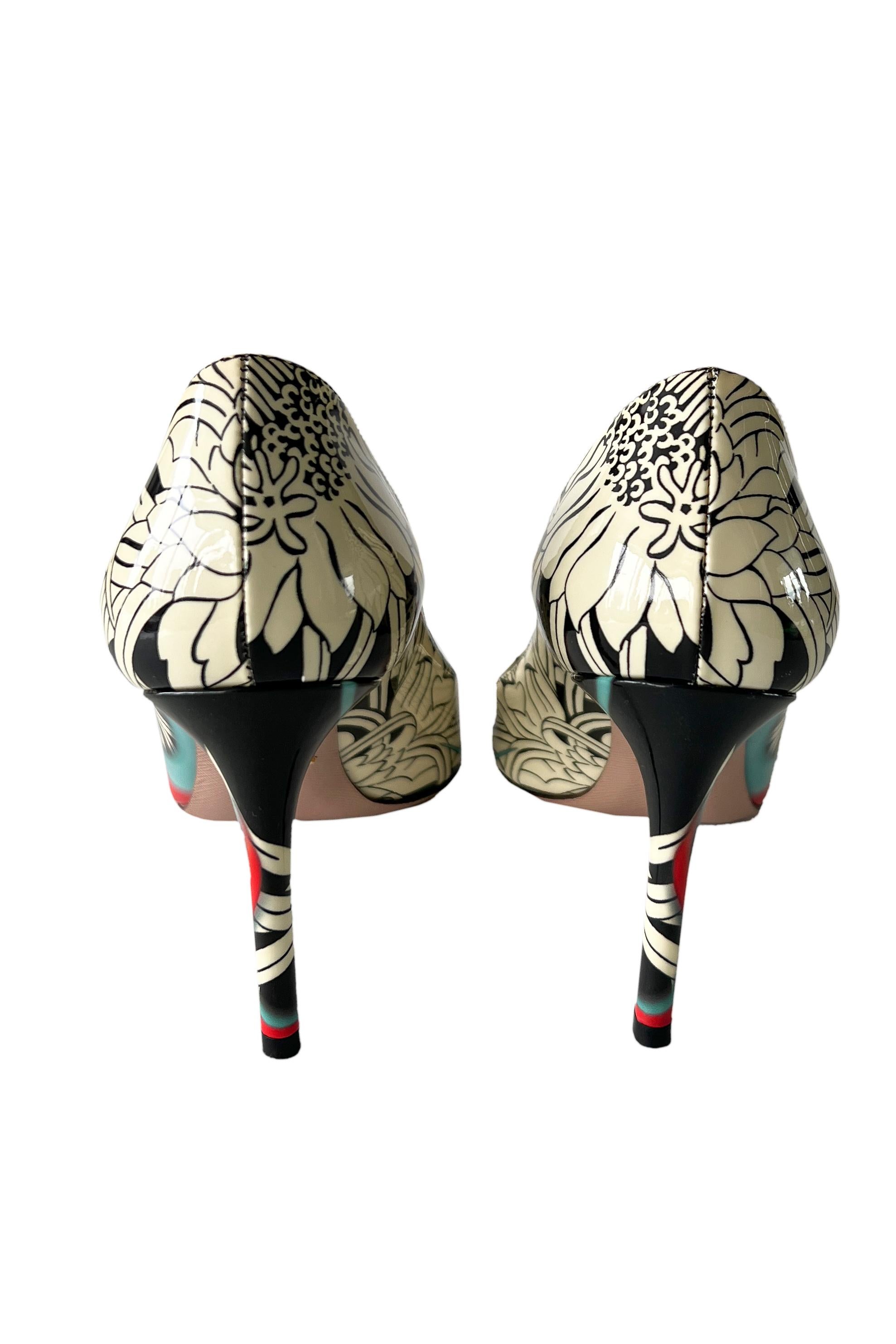 Women's Prada Black, White, Floral Shoes With Flames 2018 For Sale