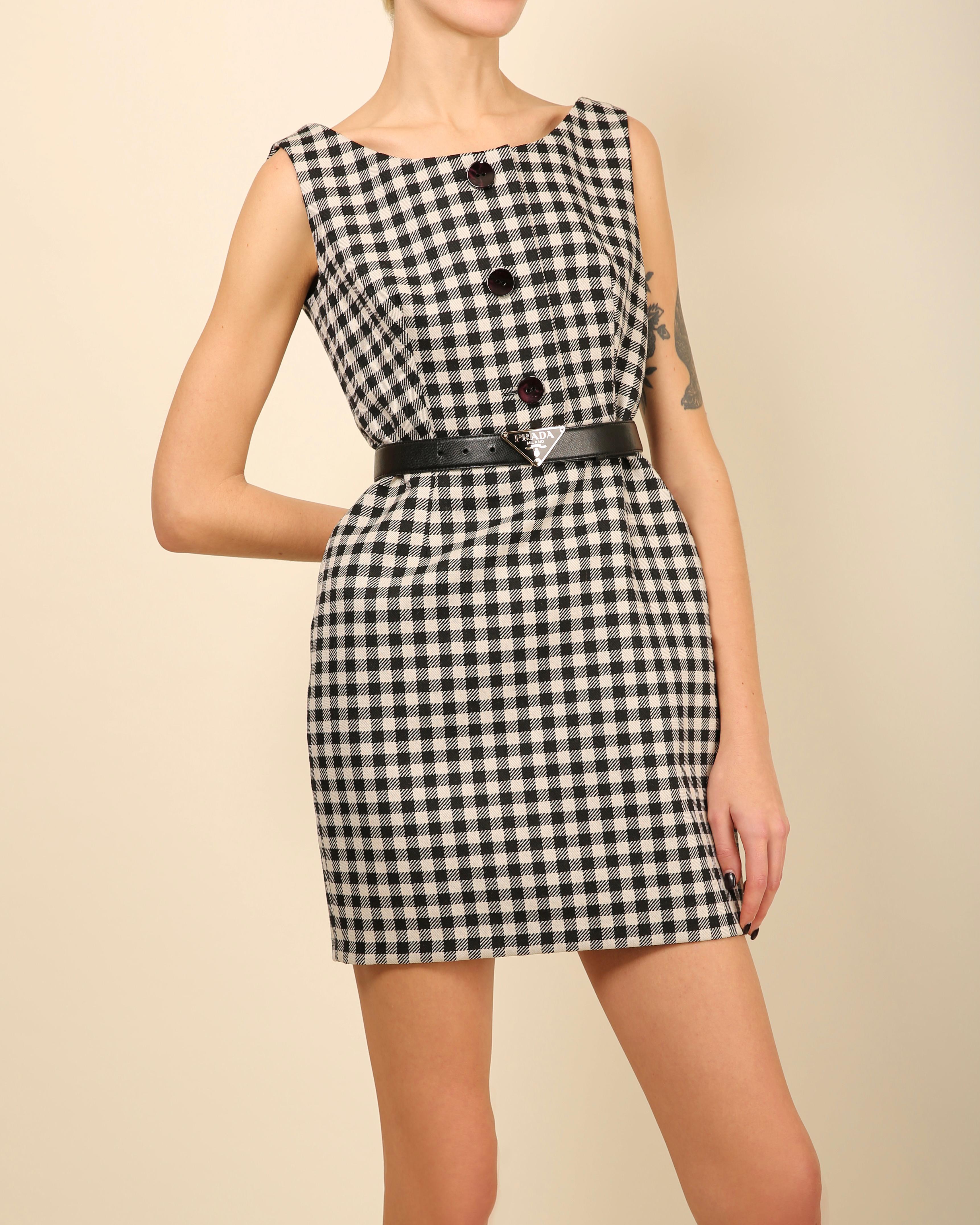 Women's Prada black & white gingham check print sleeveless babydoll style mini dress For Sale