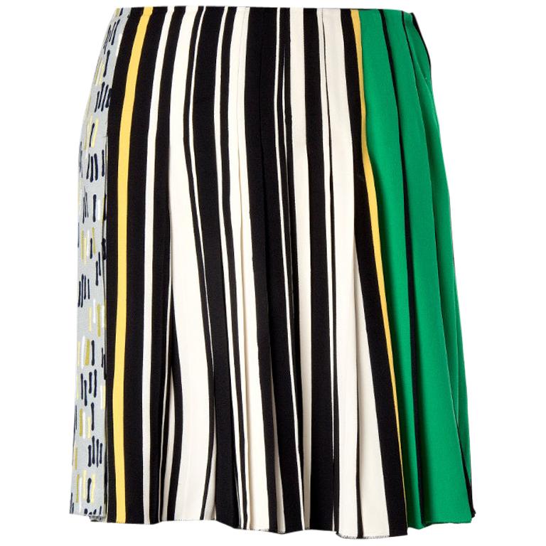 PRADA black white green STRIPED PLEATED Short Skirt 44 L