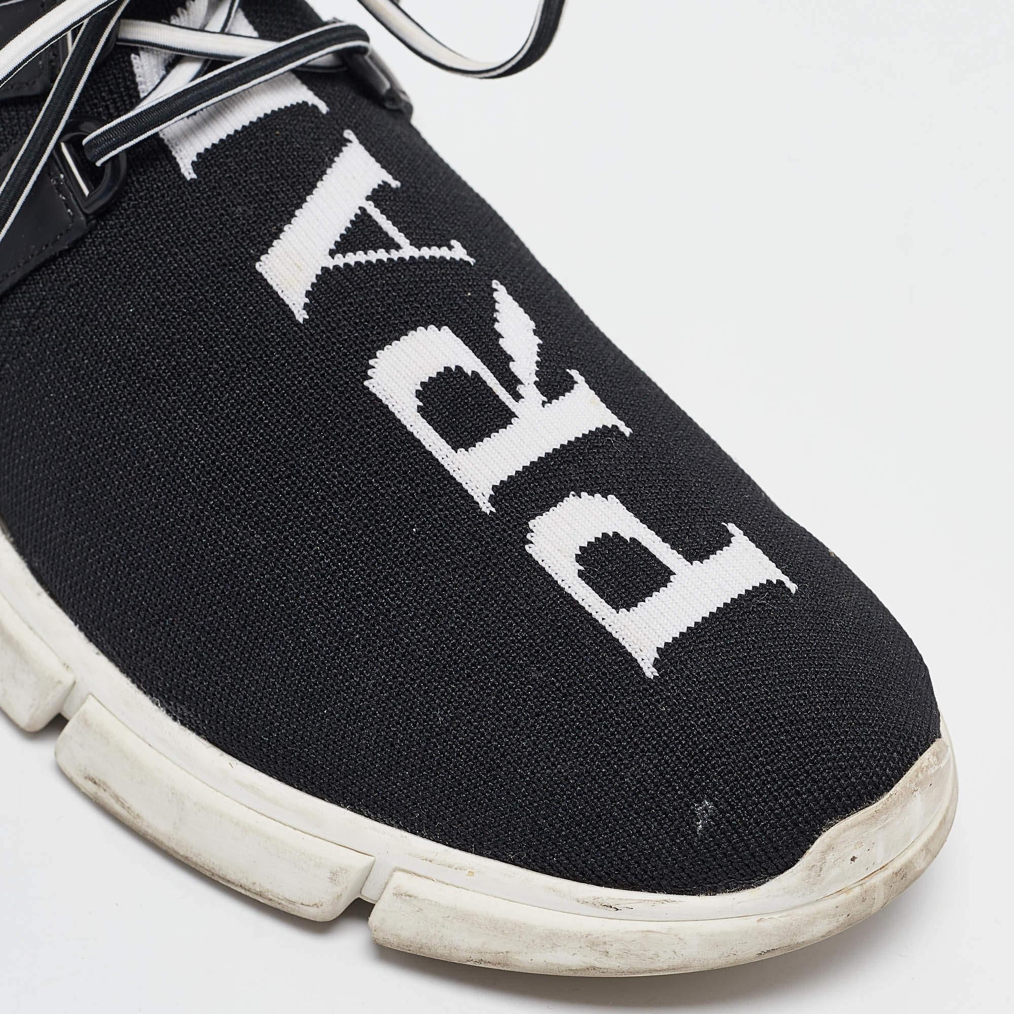 Prada Black/White Knit Fabric Lace Up Sneakers Size 37.5 For Sale 3