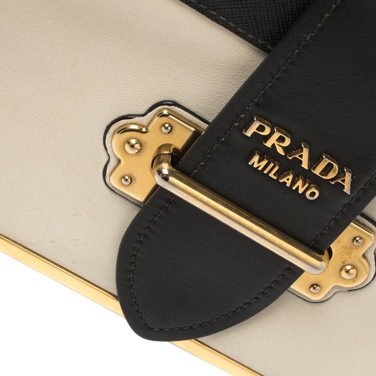 Prada Black/White Leather Cahier Shoulder Bag at 1stDibs