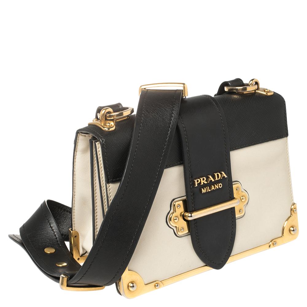 prada cahier bag black and white