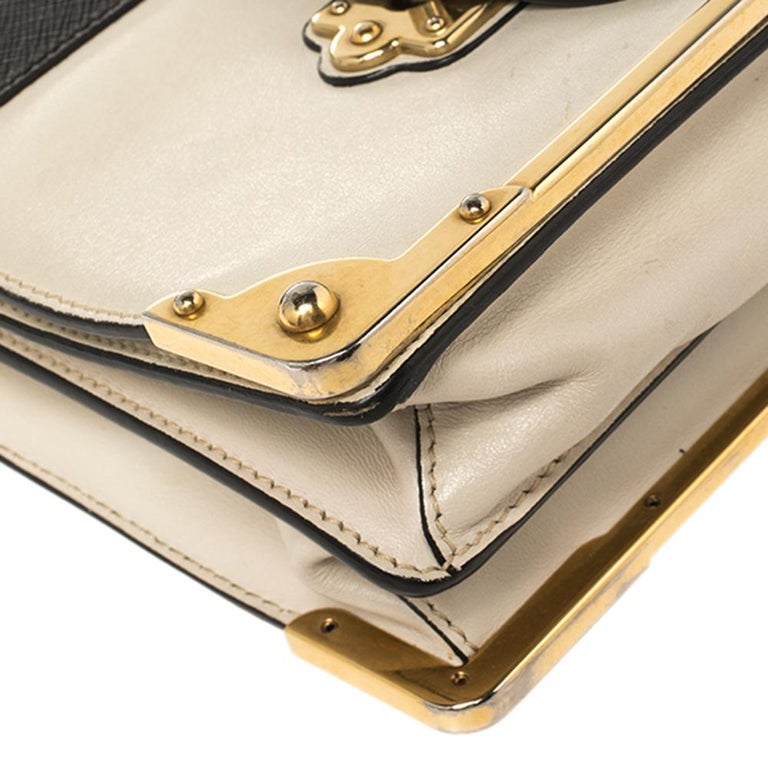 Prada Black/White Leather Cahier Shoulder Bag at 1stDibs