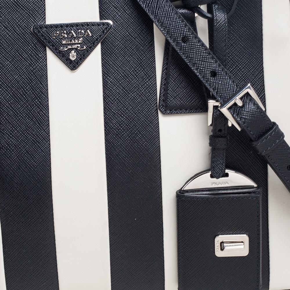 Prada Black/White Leather Stripe Galleria Satchel 2