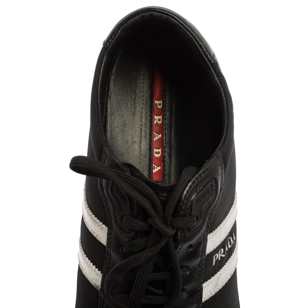 Prada Black/White Nylon And Leather Low Top Sneakers Size 42 1