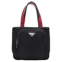 PRADA black white nylon triangle logo trio pocket top handle crossbody bag