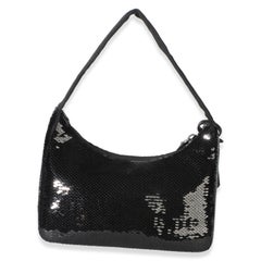 Prada Black White Paillettes Sequin Mini Re-Edition 2000 Bag
