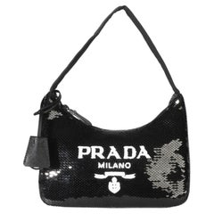 Prada Black White Paillettes Sequin Mini Re-Edition 2000 Bag
