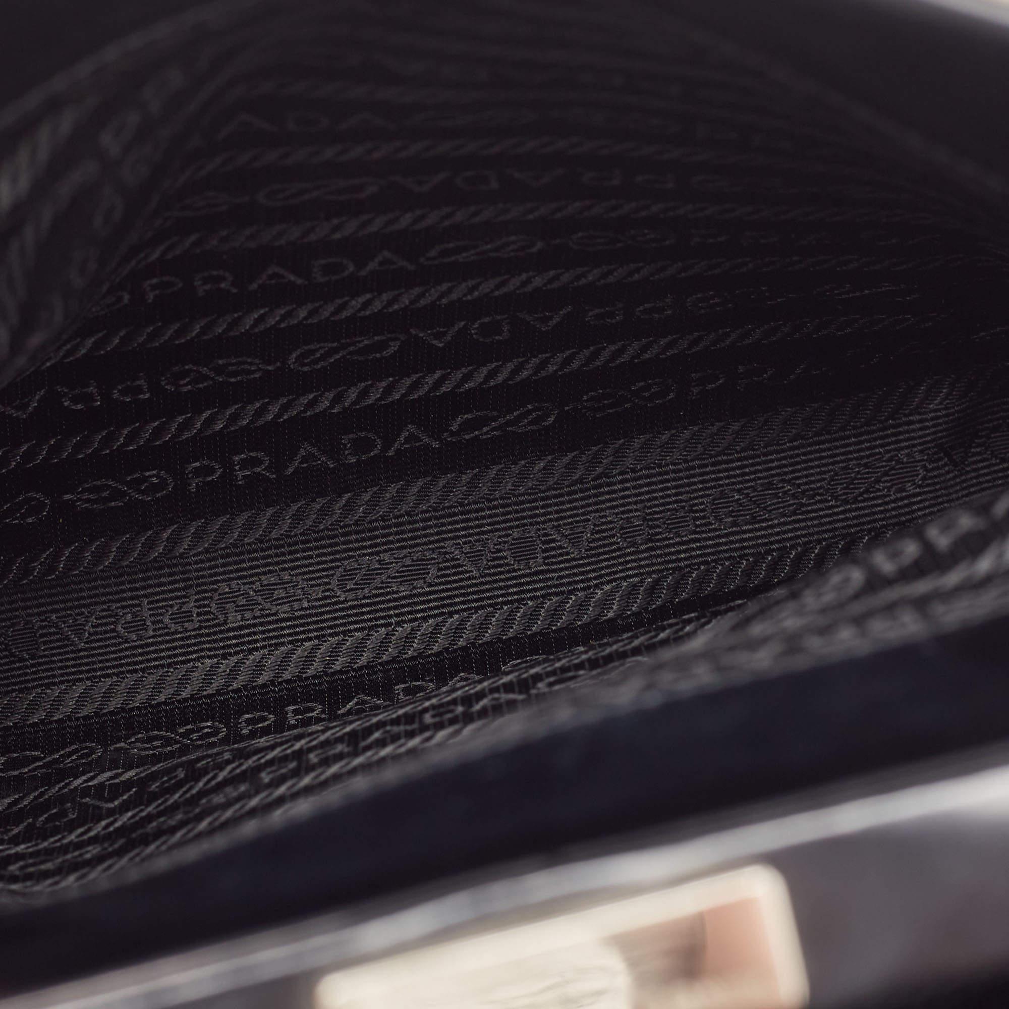 Prada Black/White Patent Leather Frame Top Handle Bag 8