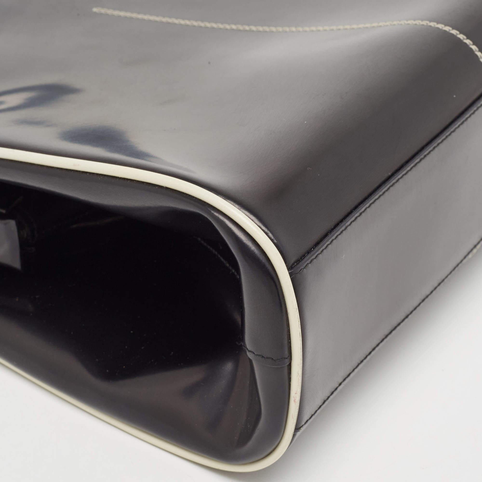 Prada Black/White Patent Leather Frame Top Handle Bag 1
